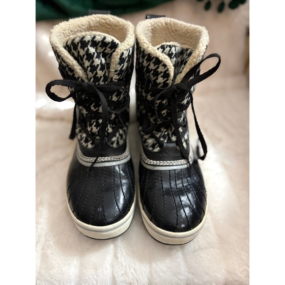 Sorel Shoes - Sorel Winter Carnival Waterproof Houndstooth Duck Boots Black White Womens